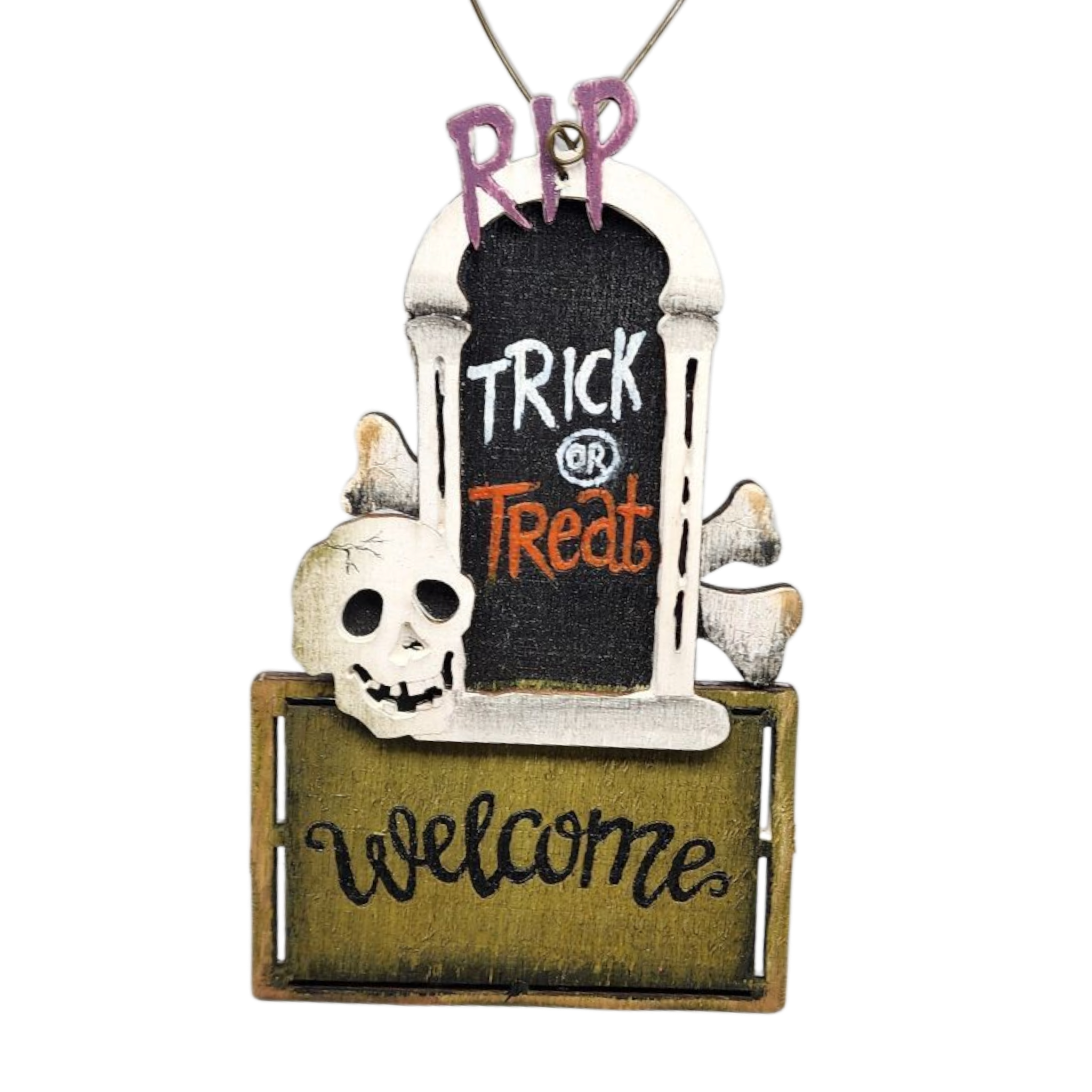 Wooden Halloween Ornament - Mausoleum Door