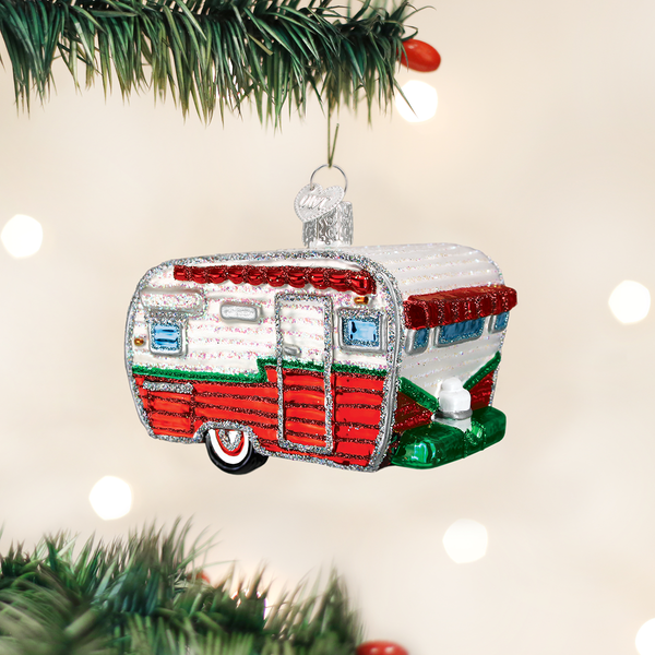 Travel Trailer Glass Ornament