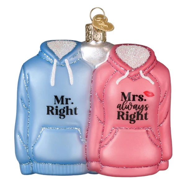 Mr And Mrs Hoodies Glass Ornament