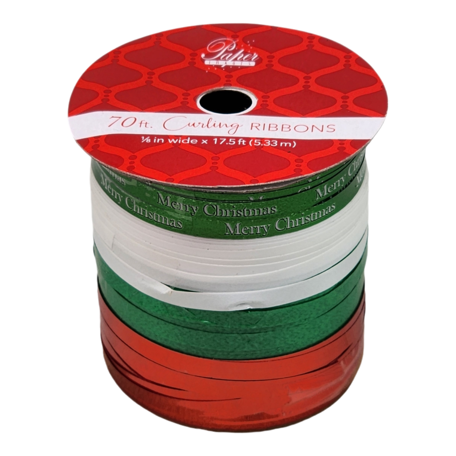 1/8 Inch Curling Ribbon - 4 Colors - 17.5 Feet Each - Red/Green/White/Merry Christmas