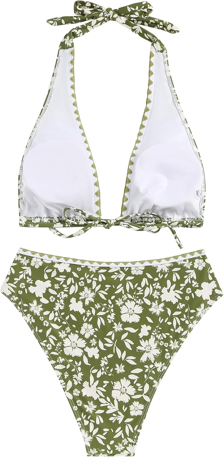 ZAFUL Brazilian Bikini Tops for Women High Cut Bathing Suit for Women 2 Piece Bikini Boho Swimsuit for Women 2024 Trendy M Army Green