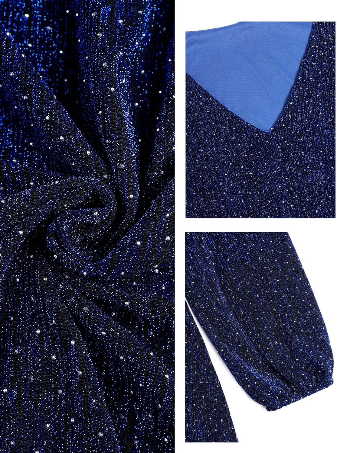 ZAFUL Elegant Fall Wedding Guest Dresses for Women Sparkly Glitter Mini Semi Formal Long Sleeve Cocktail Work Birthday Date Night Winter High Waist Dress 2025 Navy Blue Medium