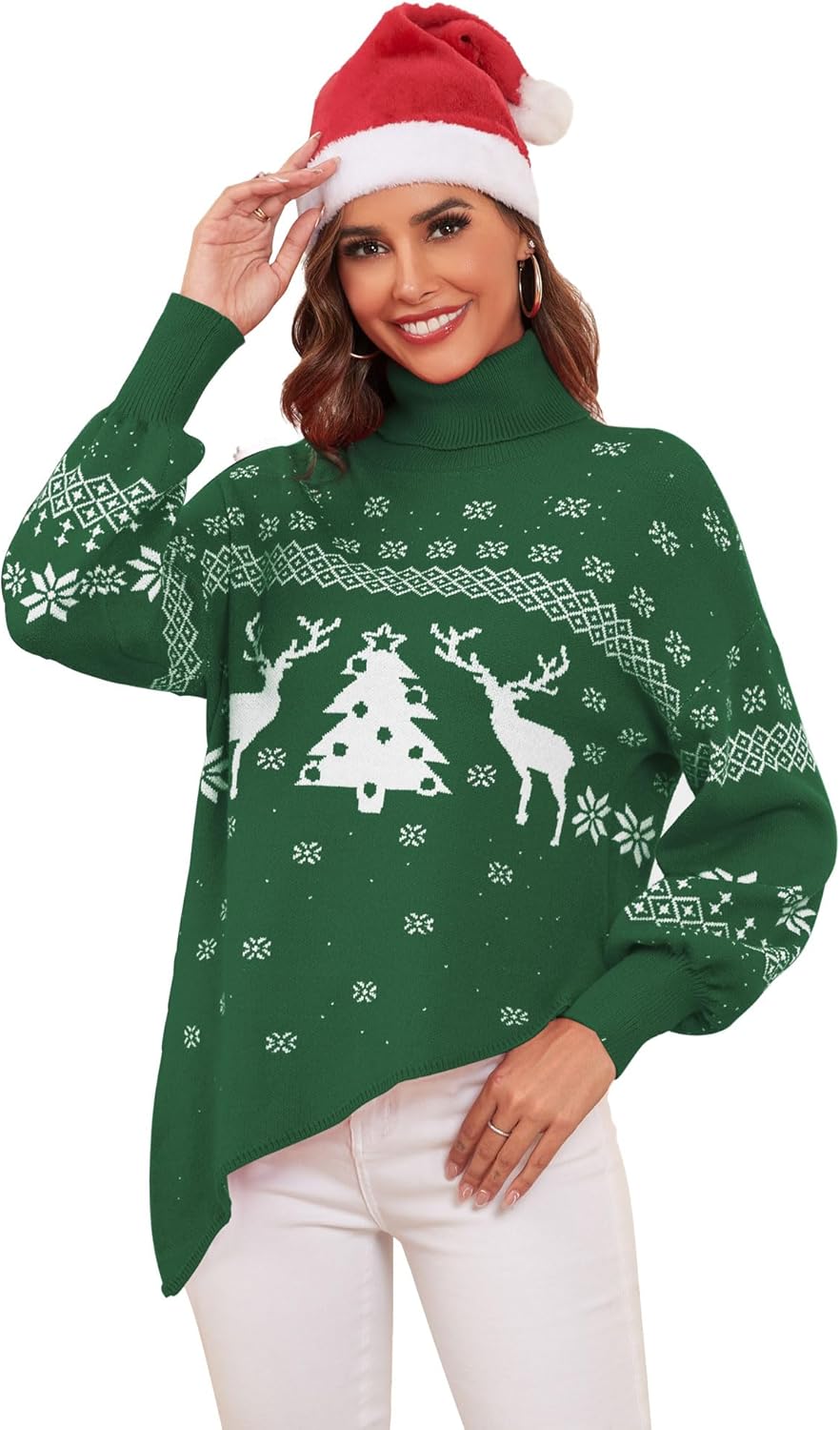 ZAFUL Women Christmas Sweater Oversized Pullover Sweaters Casual Loose Long Sleeve Knit Tops