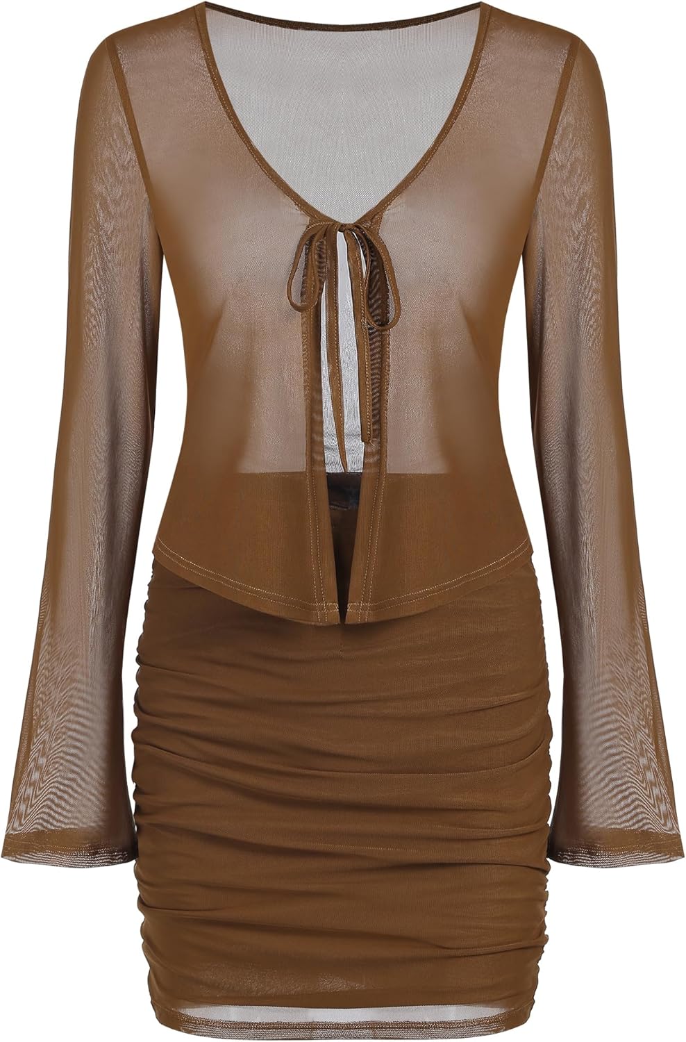 ZAFUL Women's Bell Sleeve Short Chiffon Cardigan Sheer Shrug 2 Piece Outfit Sets for Srping Summer