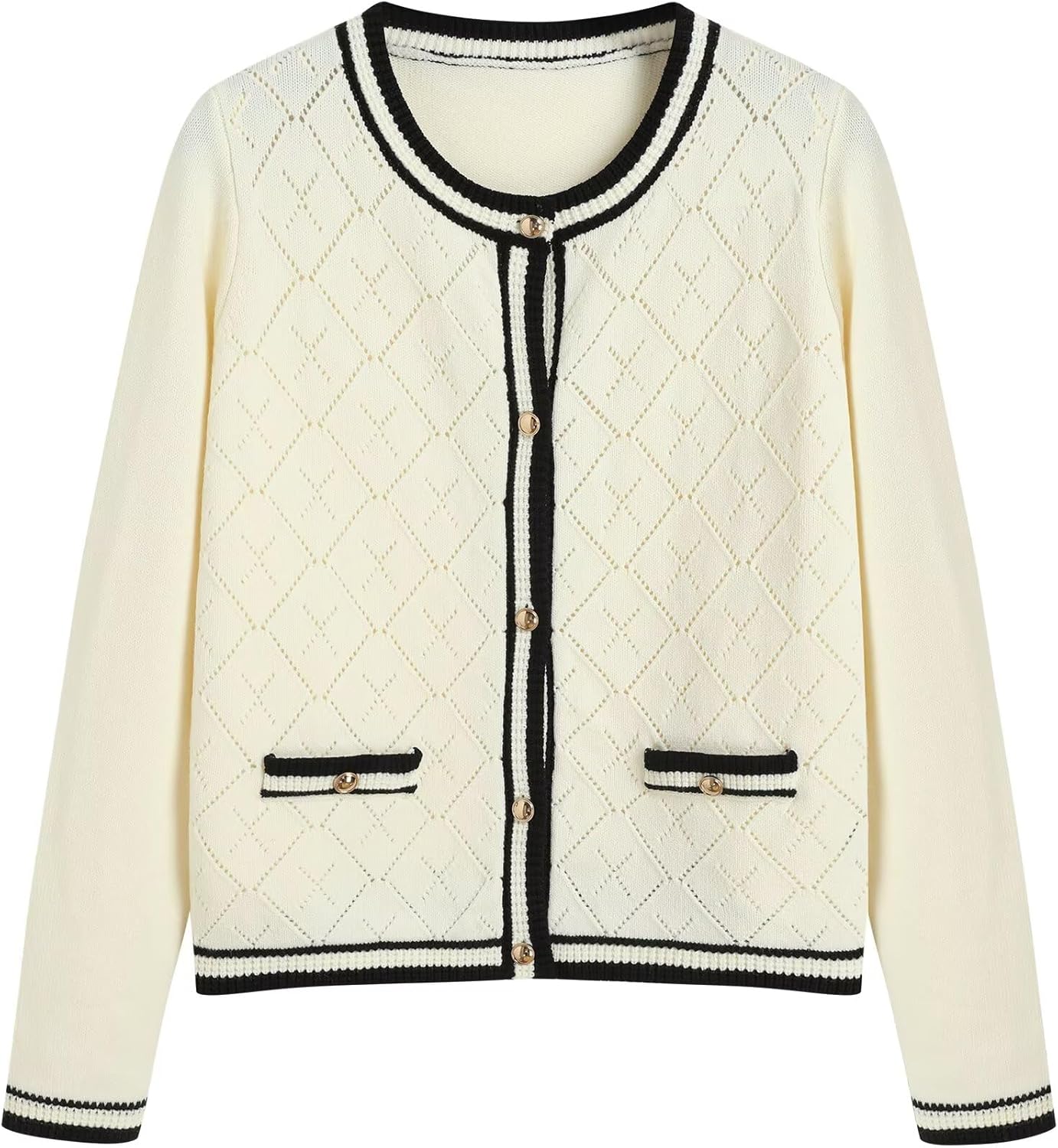 ZAFUL Women's Knit Cardigan Sweaters Fall Open Front Long Sleeve Crochet Knited Button Lightweight Cardigans Outerwear Coats