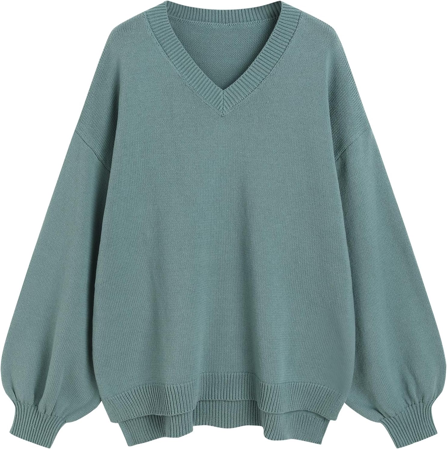 ZAFUL Women's Oversized Sweater 2025 Fall Casual Trendy V Neck Knit Side Slit Long Sleeve Pullover Top