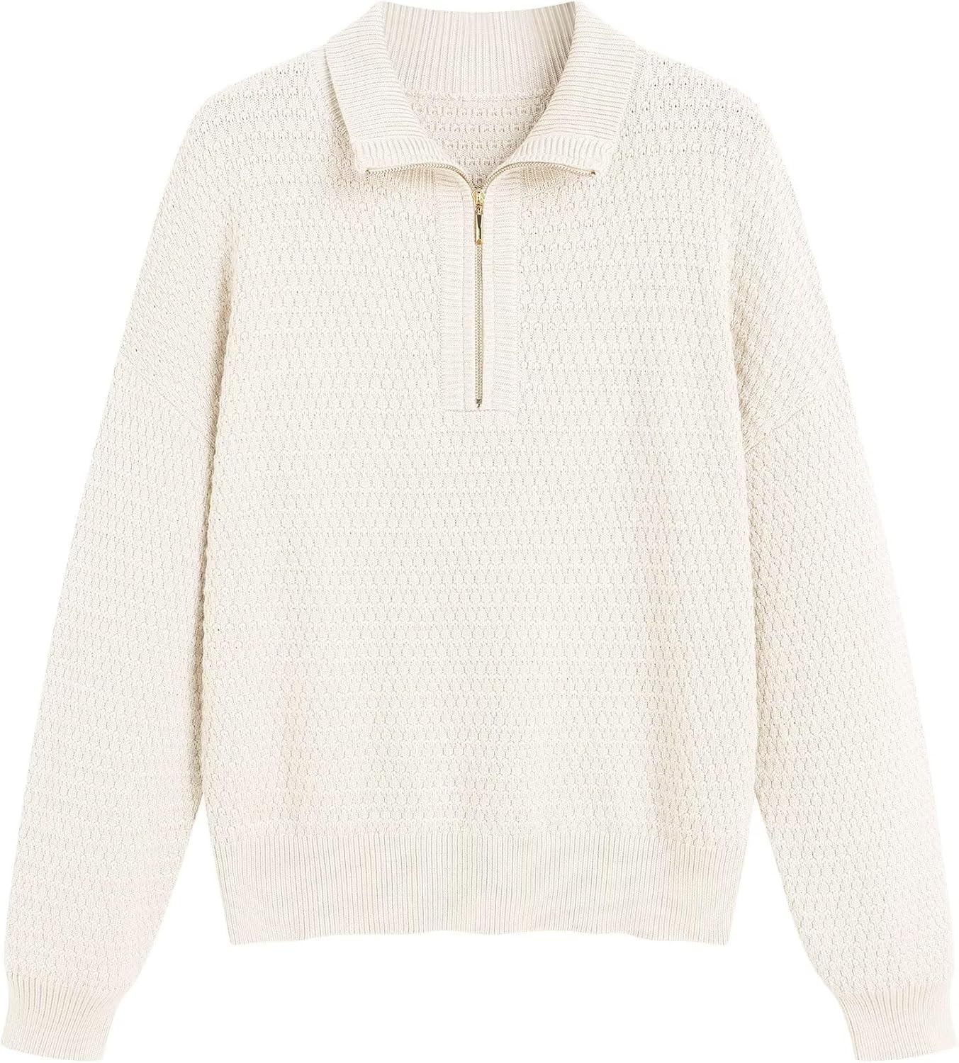 ZAFUL Womens Quarter Zip Pullover Sweater Casual Fall Oversized Sweaters Long Sleeve V Neck Texture Knit Jumper Tops Outfits