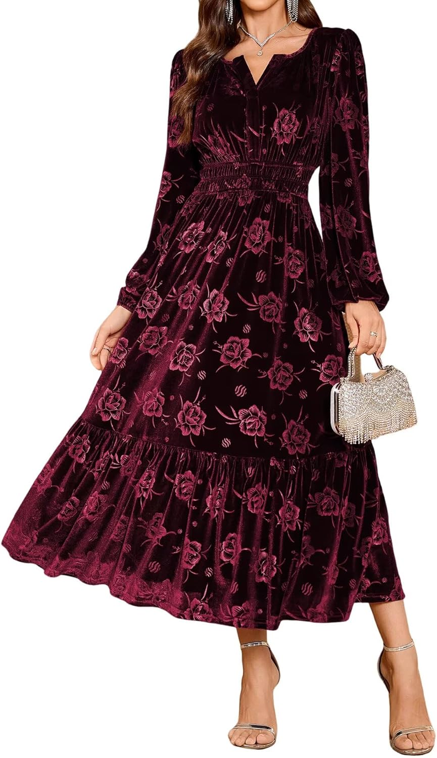 ZAFUL Womens Velvet Dresses Long Sleeve Cocktail Party Wedding Guest Dress