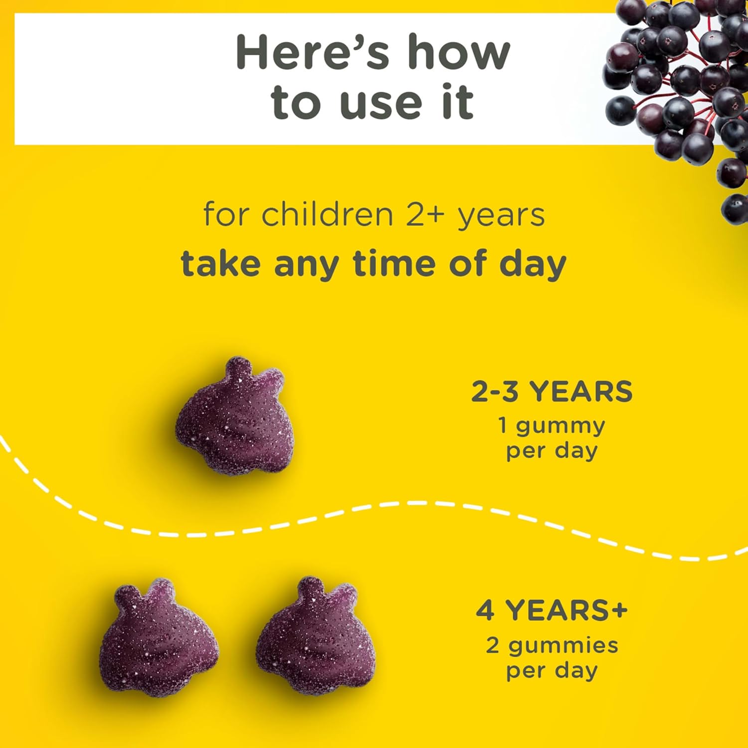 Zarbee’s Kids Elderberry Immune Support* Gummies, Daily Vitamins A C D3 E & Zinc, Real Elderberry Extract, Gelatin & Gluten Free, No Artificial Flavors, Natural Berry Flavor, Ages 2+, 42 Ct Bottle