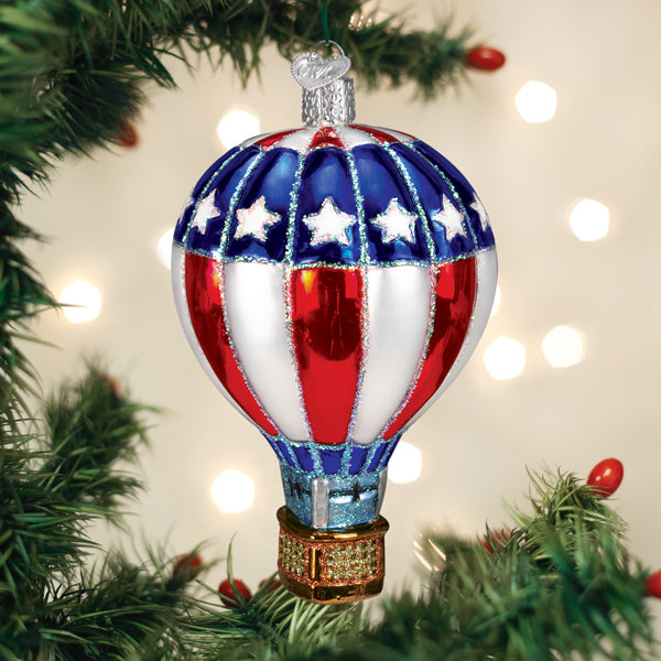 Patriotic Hot Air Balloon Glass Ornament