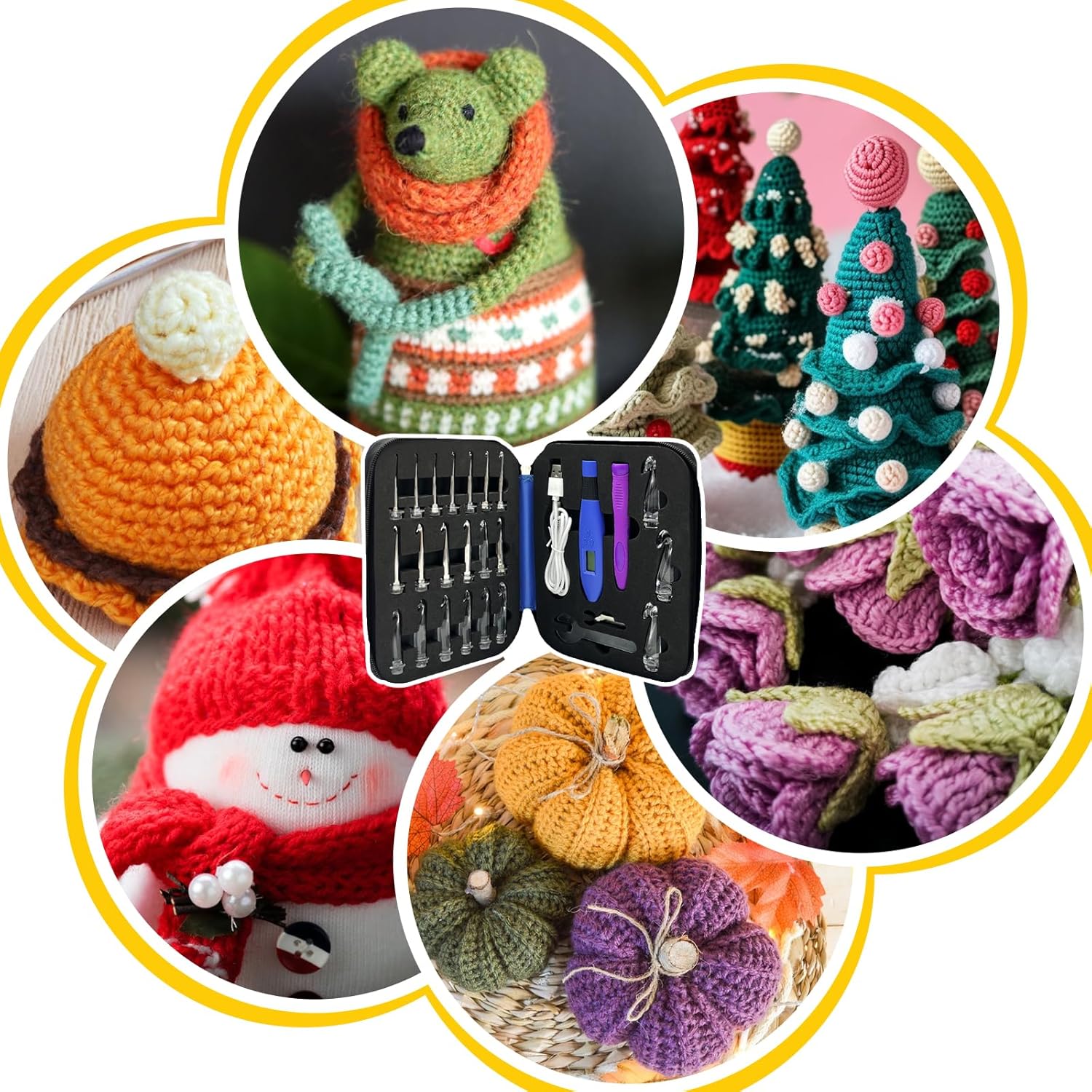 Zcvtbye 22 Size Lighted Crochet Hook Set, Counting Crochet Hook Set Digital for Stitch and Row Counter, Light up Crochet Hook Set with Case, Ergonomic Crochet Hooks with 2 Levels Led (Blue, 22 Size)