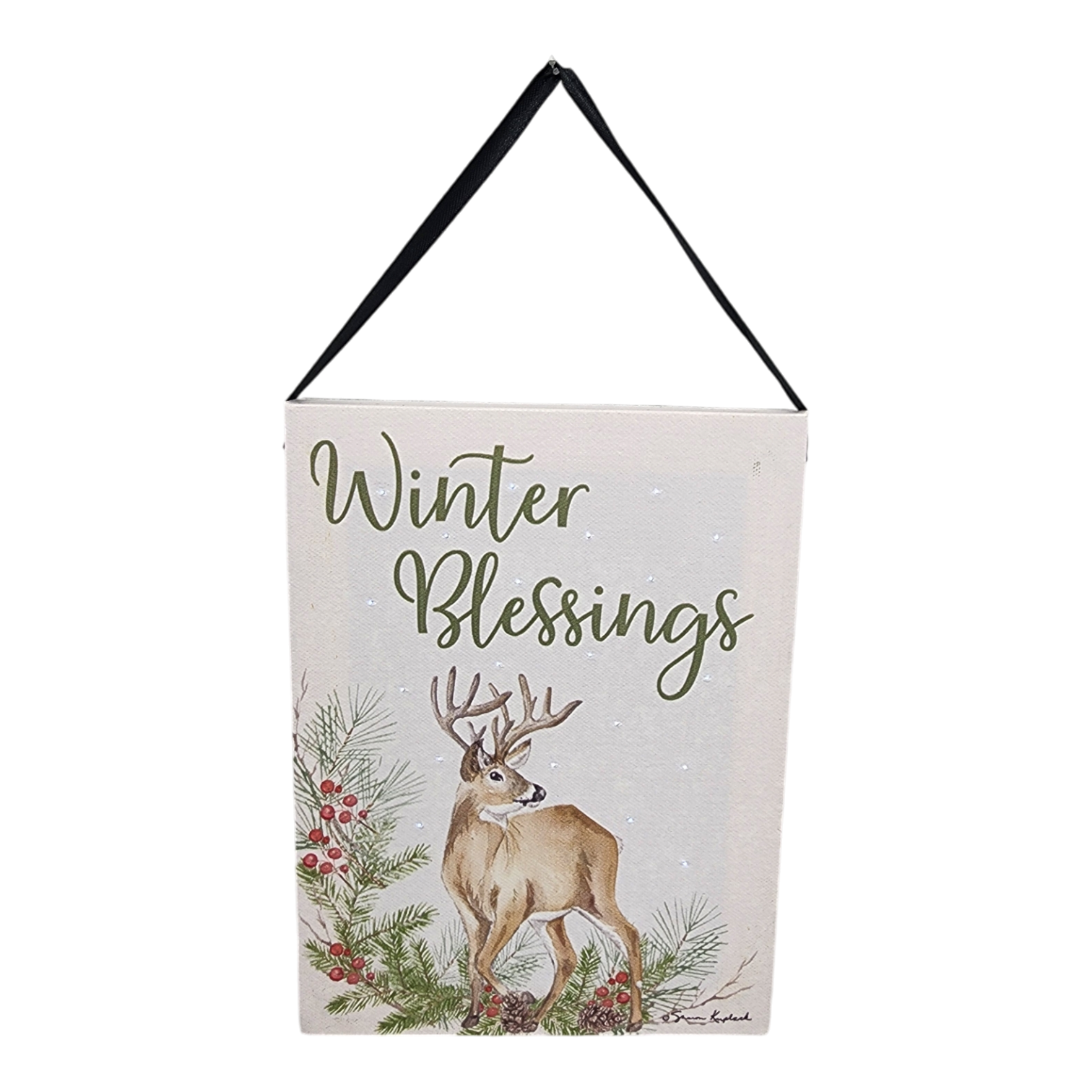 Fiber Optic Lighted Canvas Art - Winter Blessing Deer