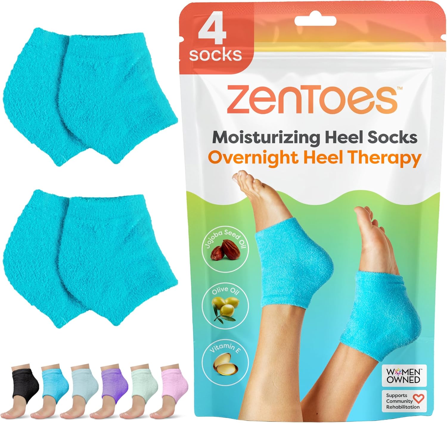 ZenToes Moisturizing Socks for Cracked Heel Treatment - Vitamin E, Olive Oil and Jojoba Oil Infused Heel Socks to Soften and Hydrate (Fuzzy Blue, Regular)