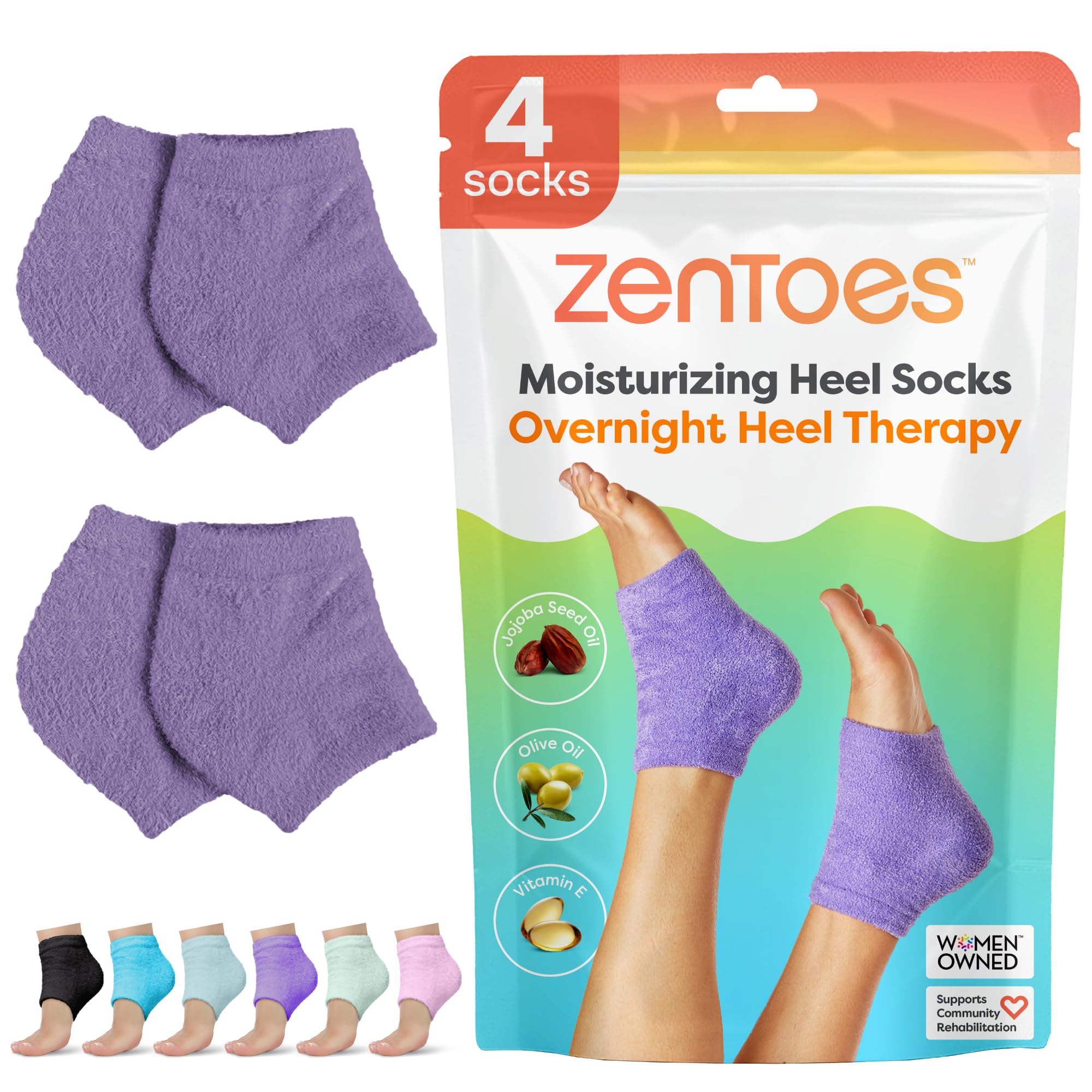 ZenToes Moisturizing Socks for Cracked Heel Treatment - Vitamin E, Olive Oil and Jojoba Oil Infused Heel Socks to Soften and Hydrate (Fuzzy Blue, Regular)