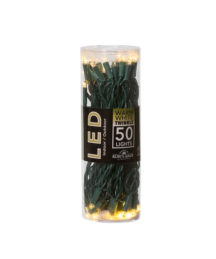 50-Light 5mm Warm White Twinkle LED Green Wire Light Set