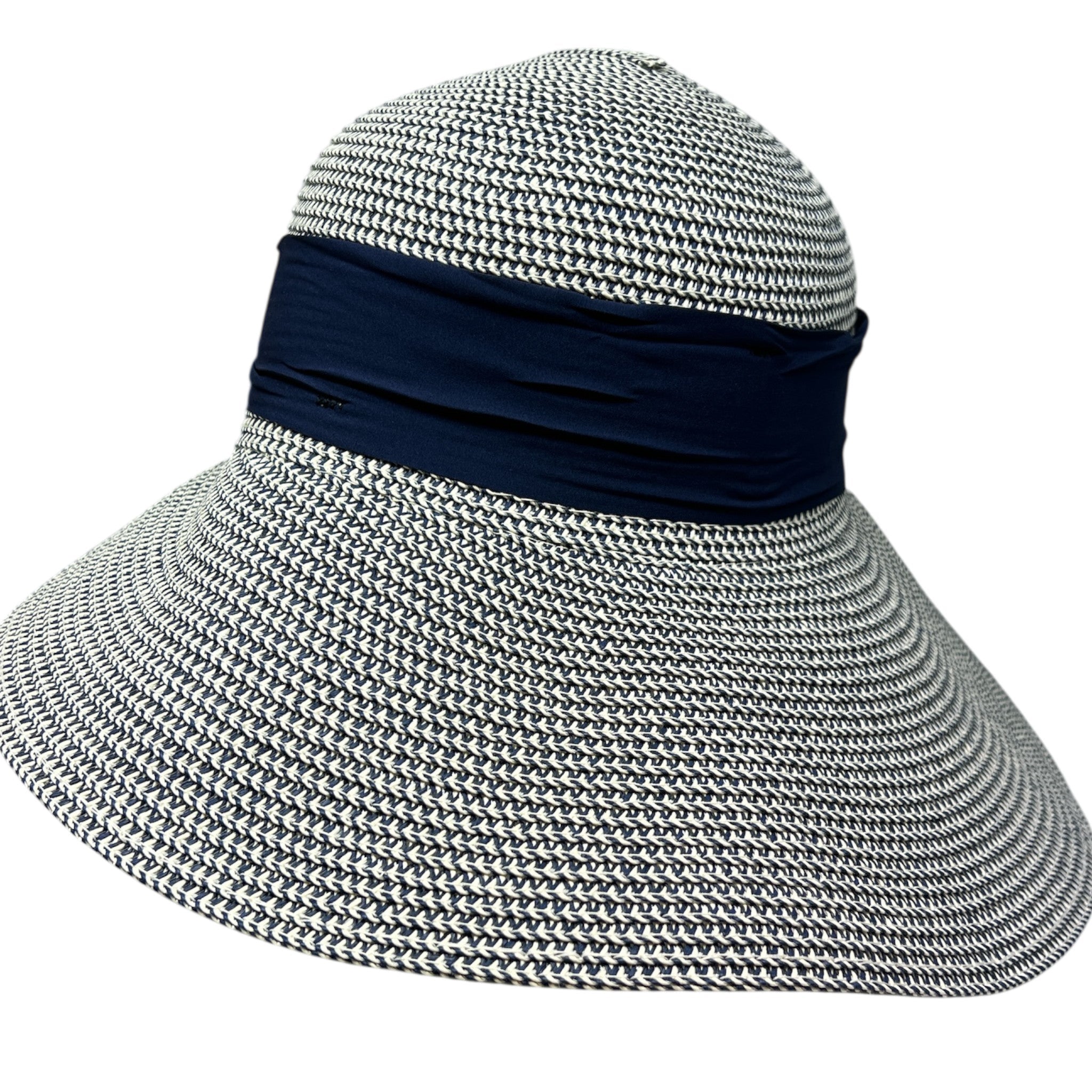 Mix Grain Straw Satin Ribbon Dome Derby Sun Hat - Blue