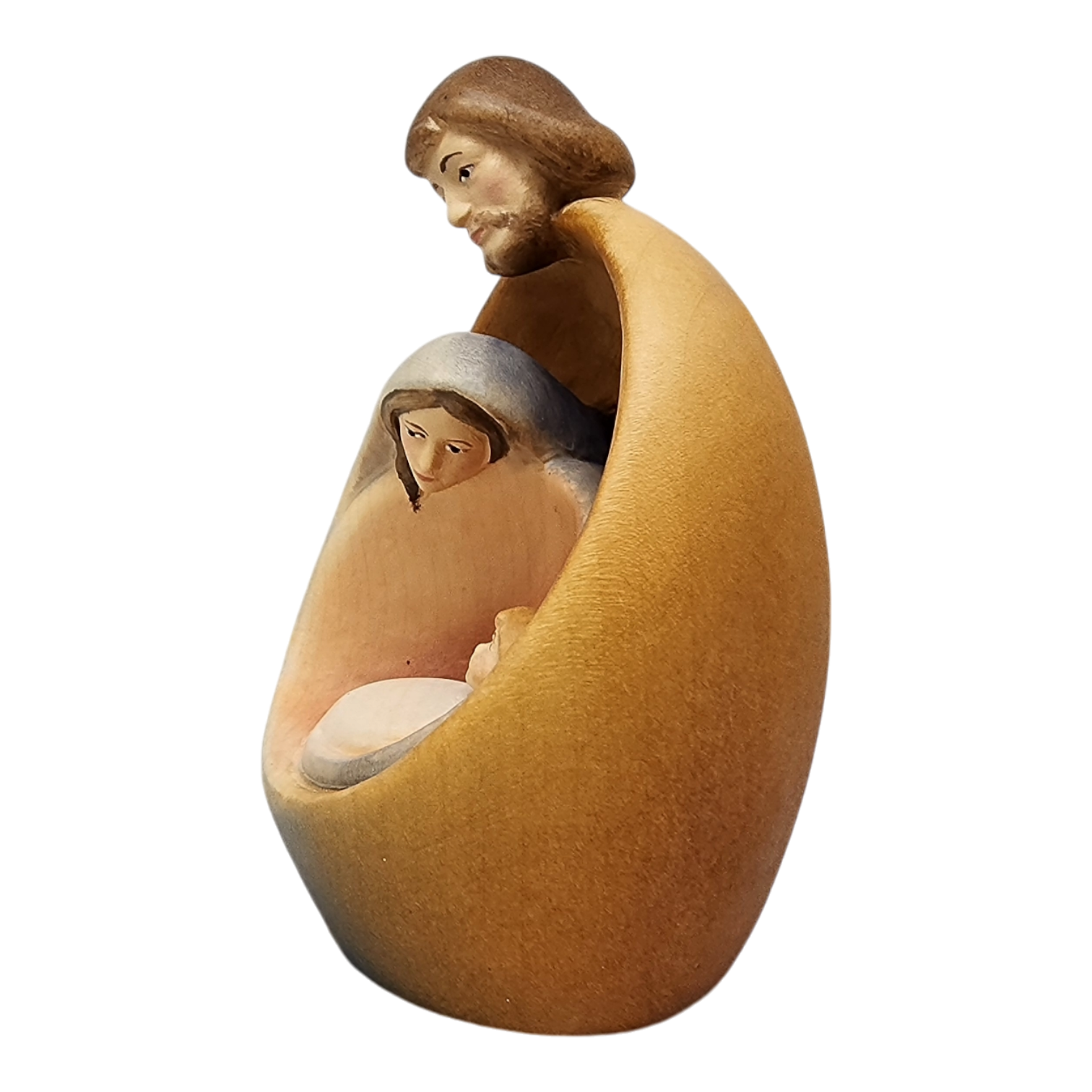 Modern Style Holy Family Carved Nativity - Color - 4.5 Inch - with Faces