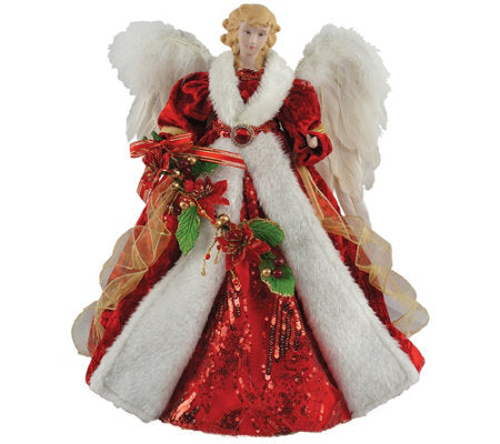 Red Angel Tree Topper with Poinsettia Staff