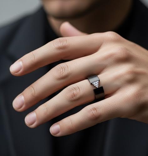 RG113B B.Tiff Black 1 ct Trillion Cut Solitaire Ring [Wide Band]