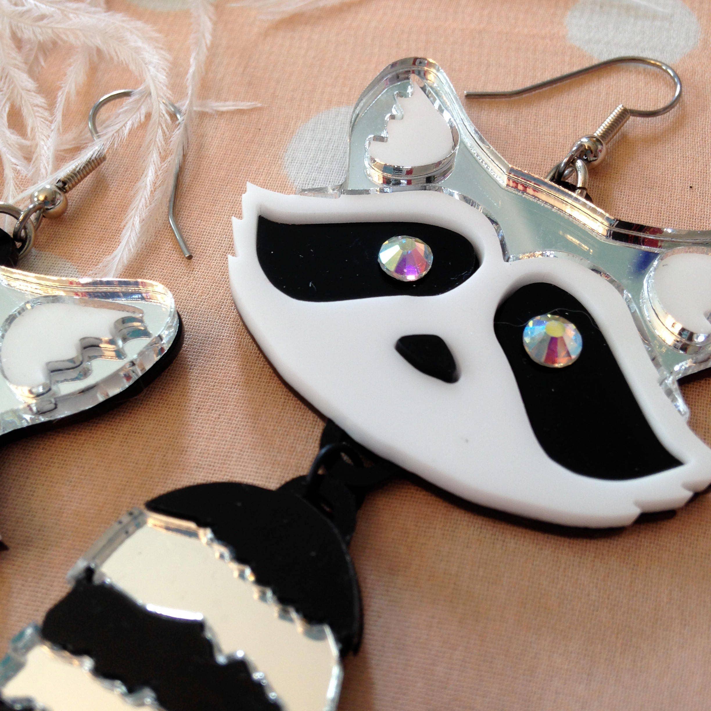 Raccoon Heads And Tails Earrings