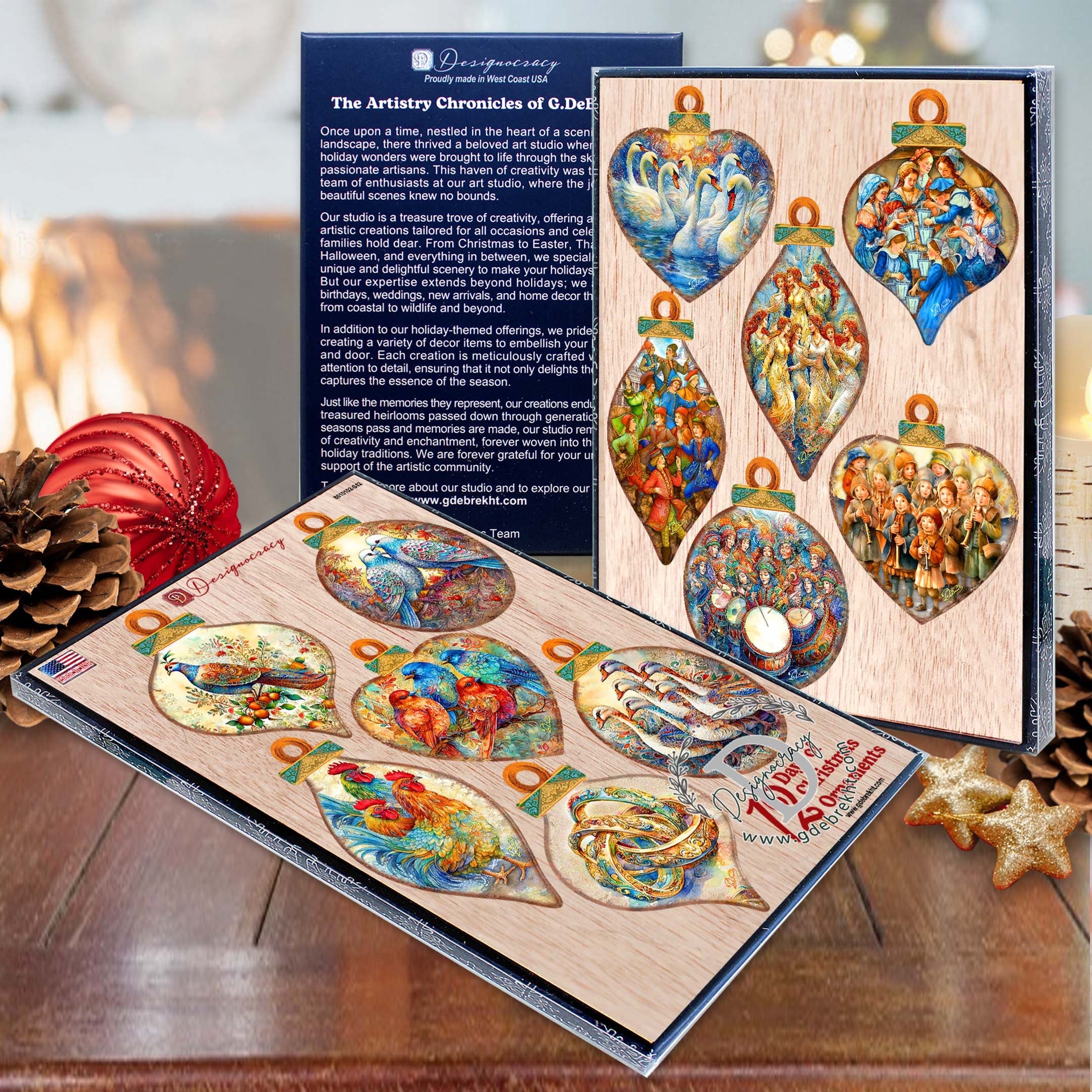 Twelve Days of Christmas Wooden Ornaments Set of 12 by G. DeBrekht - Christmas Decor 12 Days of Christmas - 8610102-S12