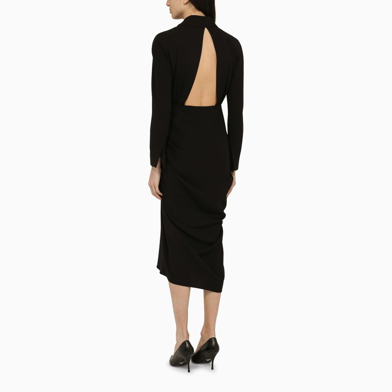 Dries Van Noten Black Wool-Blend Dress With Drape Women