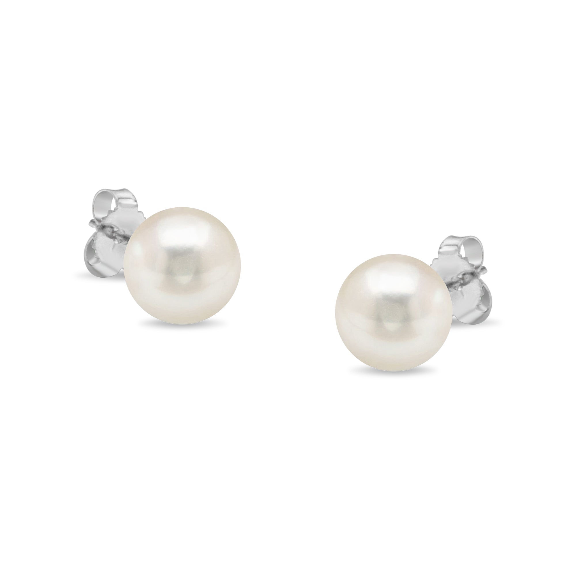 14K White Gold Round White 7.5-8.0Mm Saltwater Akoya Cultured Pearl Stud Earrings Aaa+ Quality