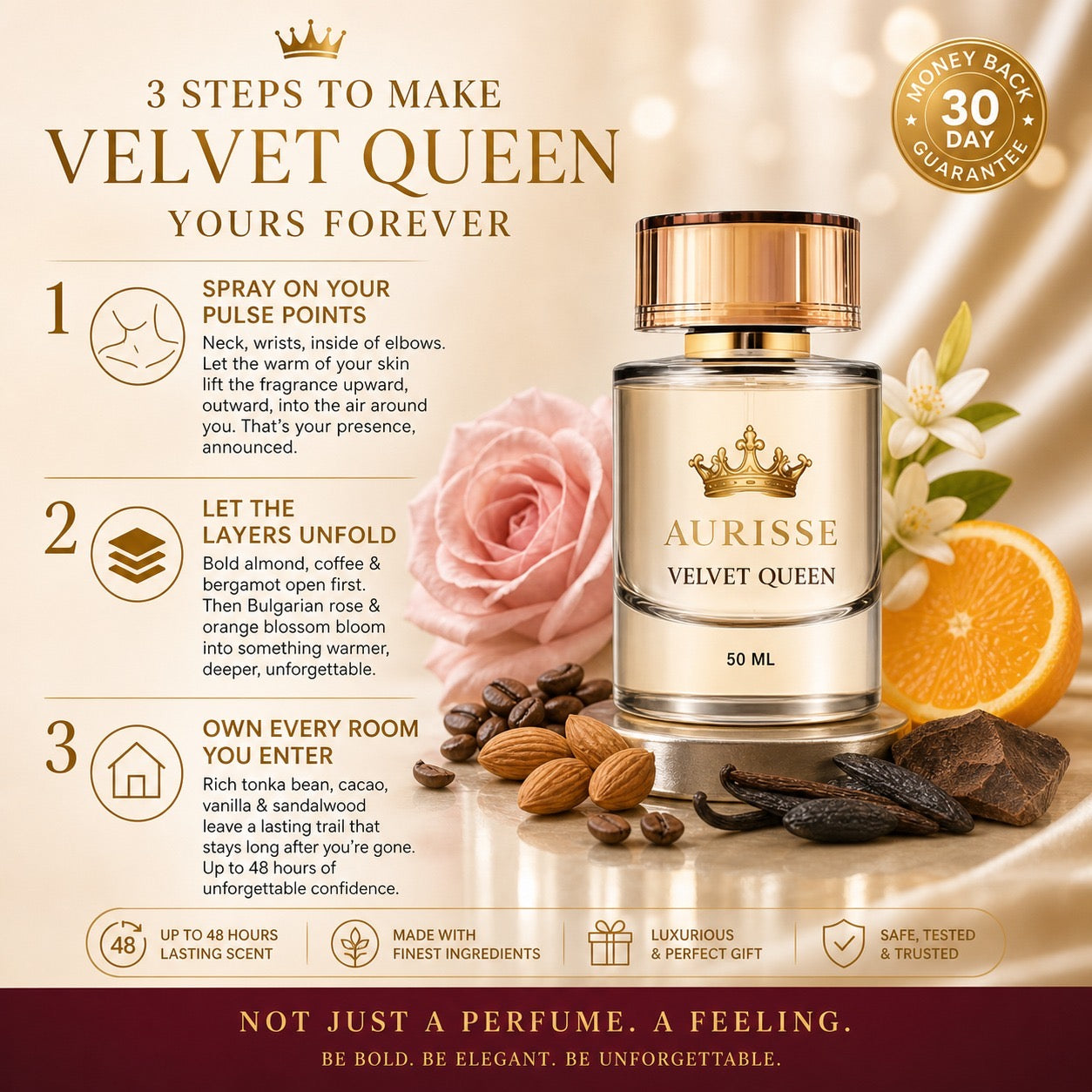 Aurisse Velvet Queen Extrait de Parfum 50ML for Women – Luxury Long-Lasting Perfume