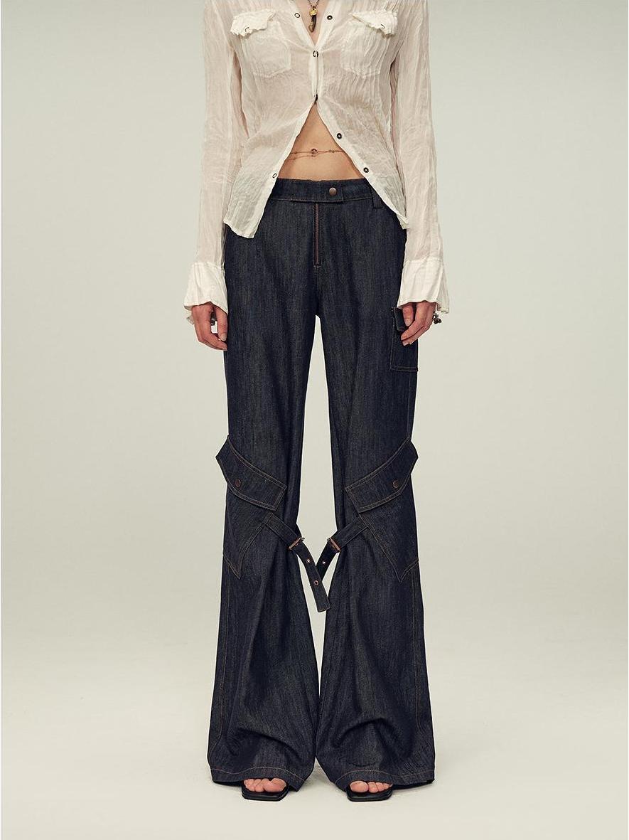 Retro-chic tri-color, low-rise, drapey, slim-fitting, bootcut straight-leg casual pants "Street Style"-1