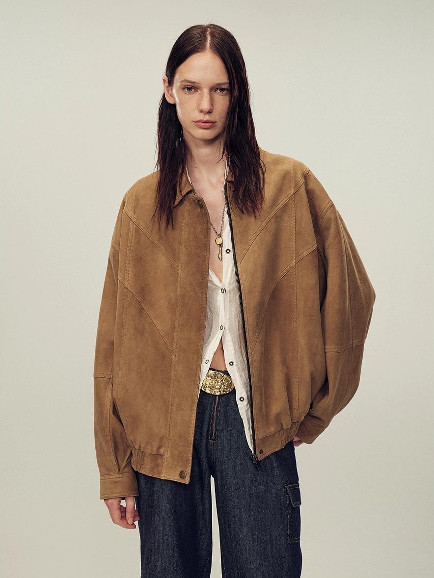 Suede top-grain sheepskin lapel genuine leather jacket-5