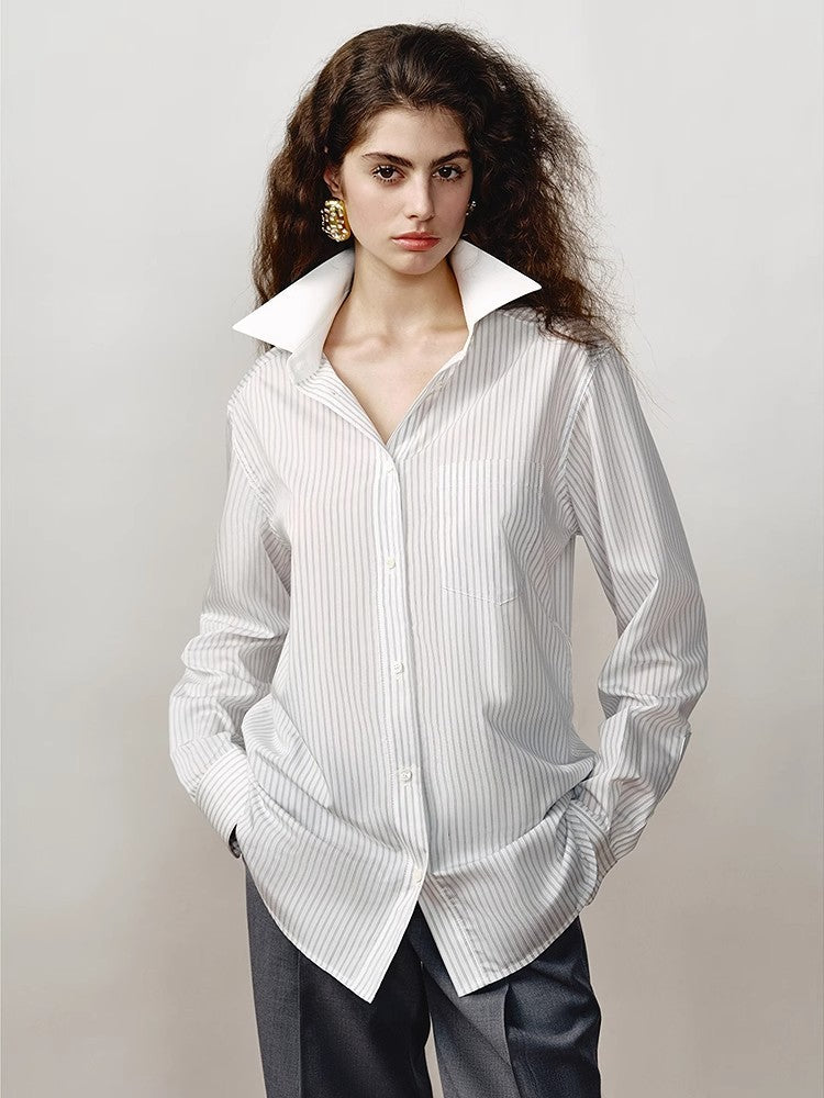 [FF×JW Ghosn Stripe] Lapel contrast classic striped shirt-0