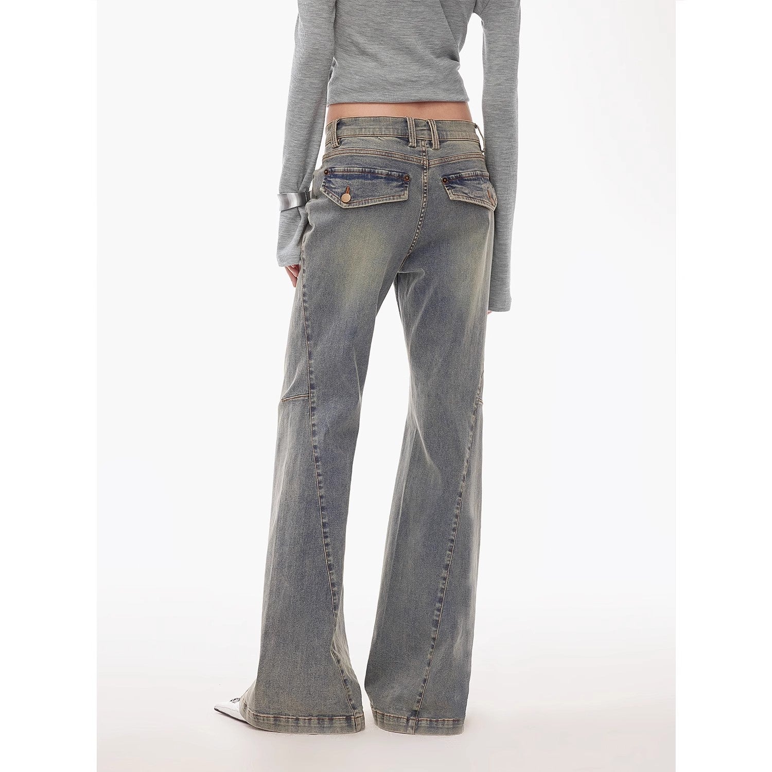 “Denimism”Fashionable Heavy Industry Washed Three-dimensional Versatile Slimming Slightly Flared Denim Trousers-4