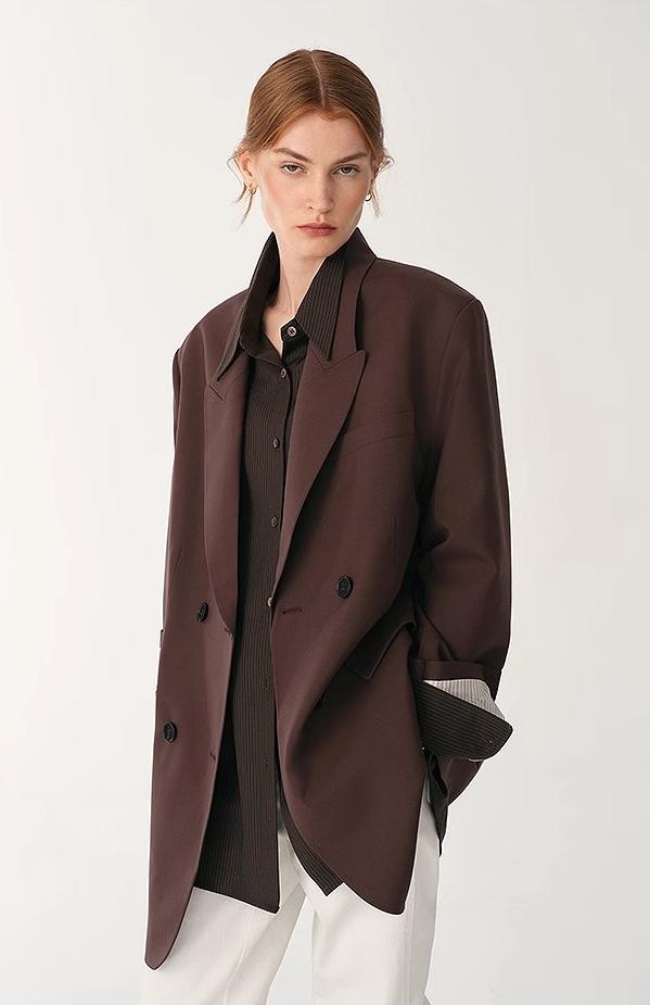 Women's high-density fine silk wool peaked lapel suit jacket-0