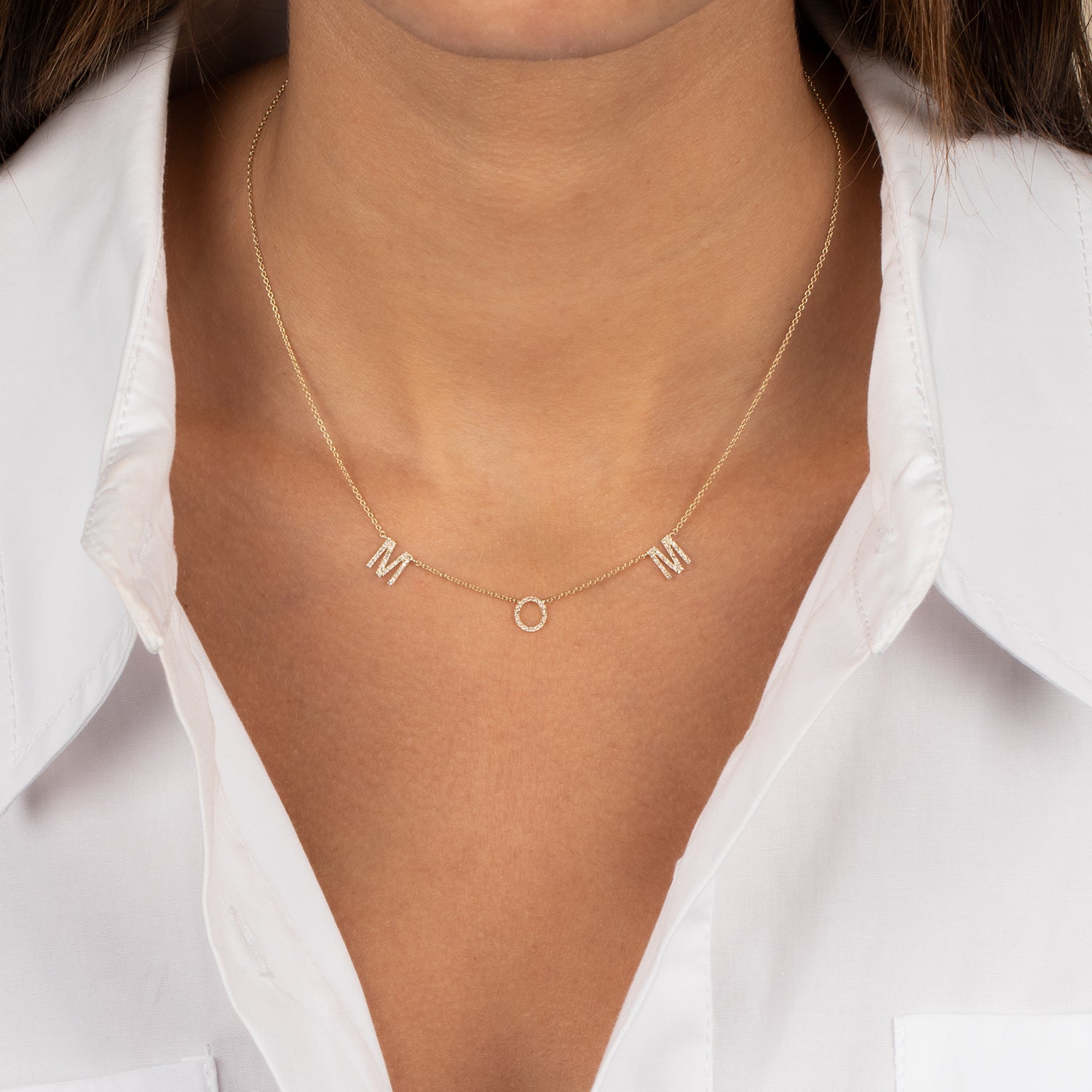  Diamond Pave Mom Necklace 14K - Adina's Jewels