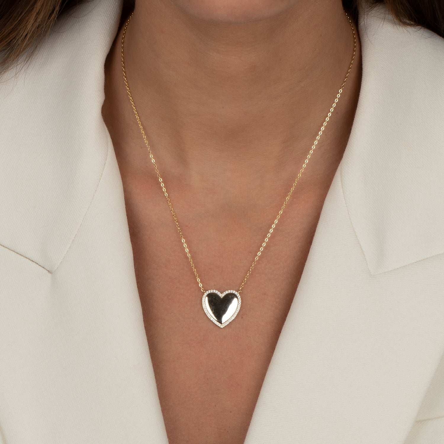  Pave Outlined Heart Necklace - Adina's Jewels