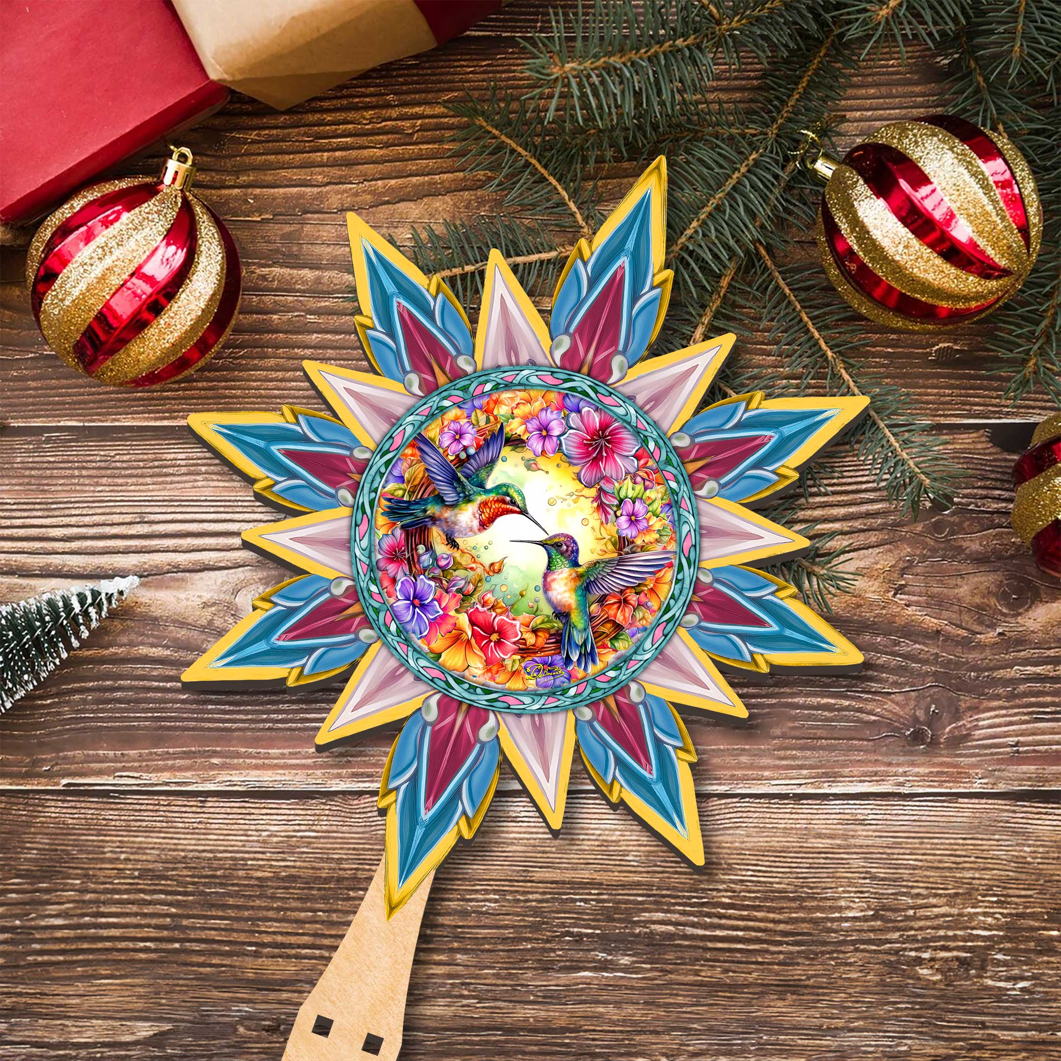 Hummingbird Heaven Star Tree Topper Wooden Decor by G. Debrekht - Wildlife Holiday Decor - 89512