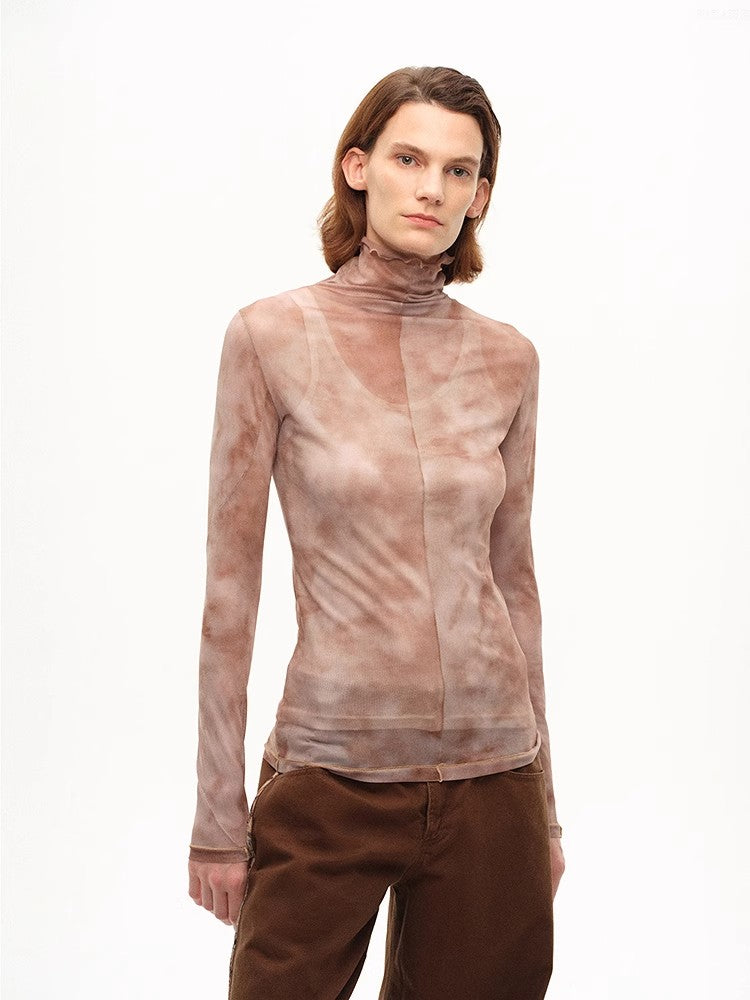 [FF×JW Rich Dusk] Exquisite and fashionable mesh rendering high collar T-shirt bottoming shirt-1