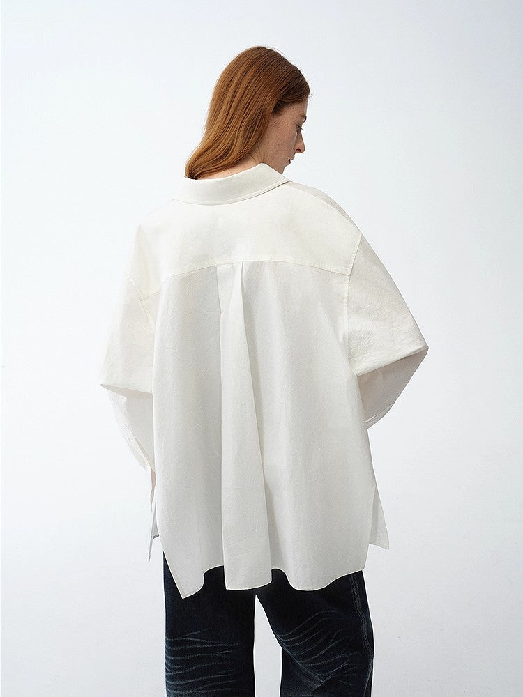 Loose casual standing straight silhouette deconstructed waist shirt “Moonlight Vermilion”-2
