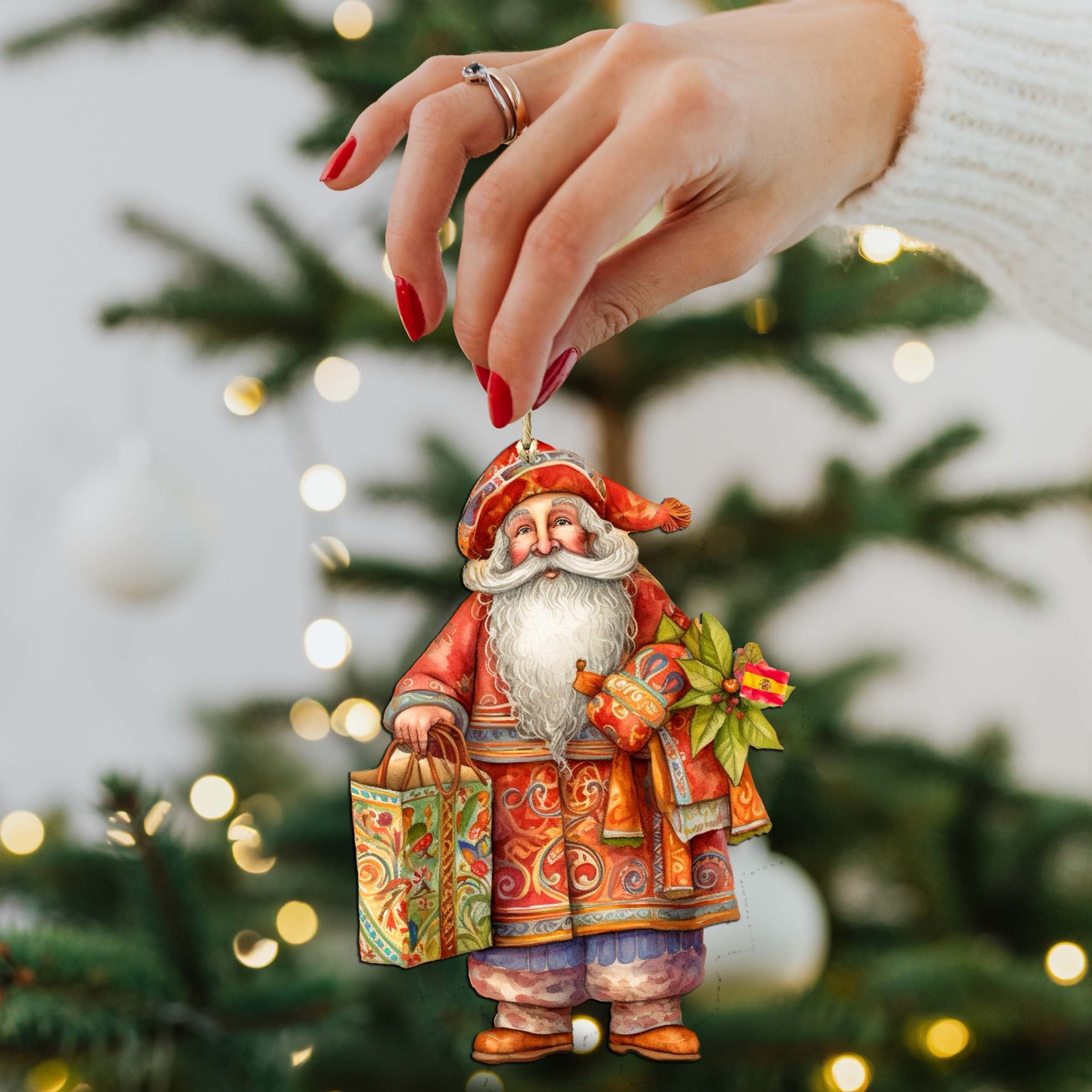 Santas Around the World - Spanish Inspired Santa - Wooden Ornaments Set of 3 by G. DeBrekht Christmas Santa Snowman Decor - 8091305S3