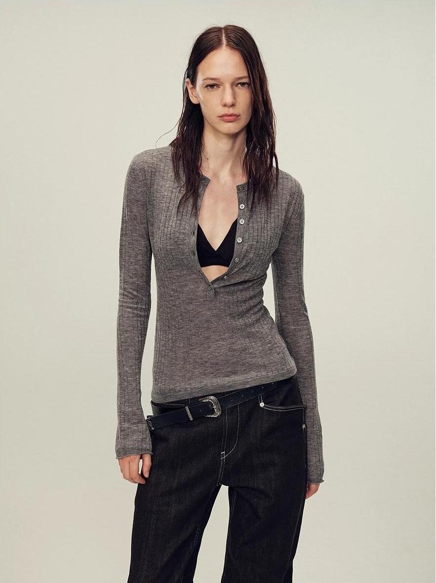 Ultrafine water-soluble wool blended versatile V-neck cardigan long-sleeved knitted top "Warm Brown Quiet Autumn"-2