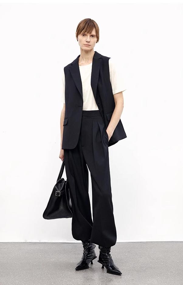 Wool Blend High-Waisted Slimming Suit Pants for Women-0