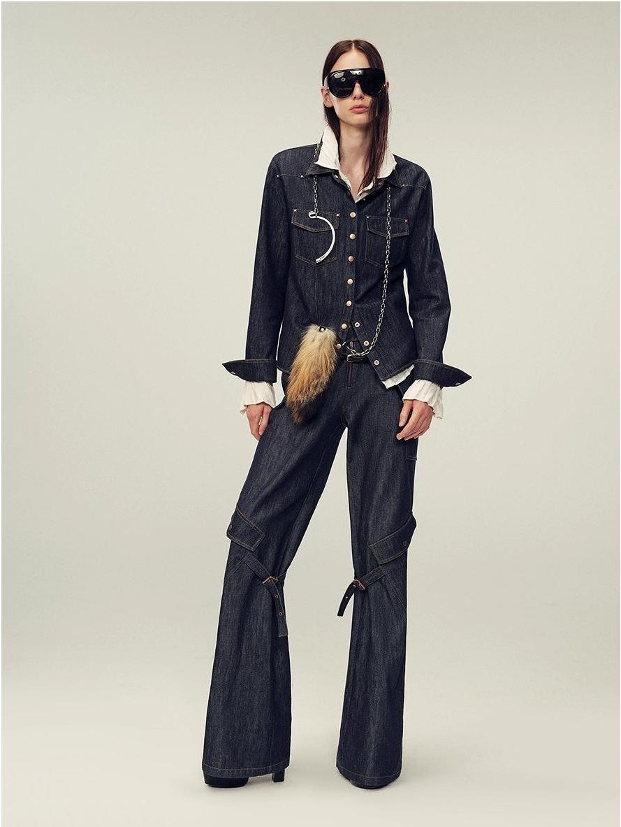 Retro-chic tri-color, low-rise, drapey, slim-fitting, bootcut straight-leg casual pants "Street Style"-0