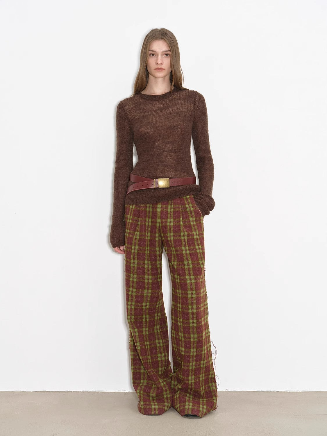 Fireladyfur Women's Low-Rise Plaid Tweed Wide-Leg Trousers"Vintage Opportunity"-0
