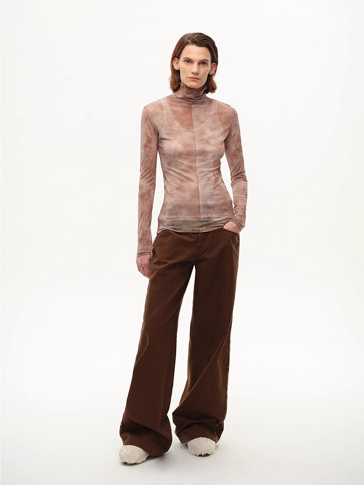 [FF×JW Rich Dusk] Exquisite and fashionable mesh rendering high collar T-shirt bottoming shirt-2