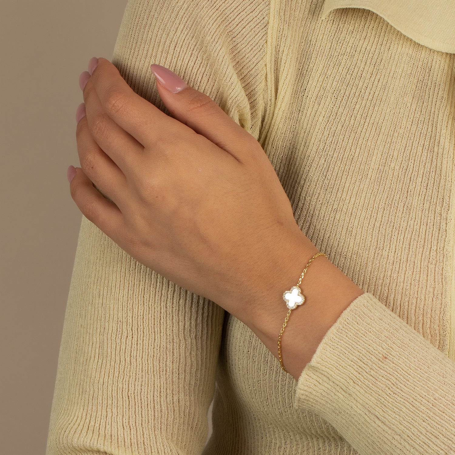  Pave Outlined Four Leaf Clover Bracelet - Adina's Jewels
