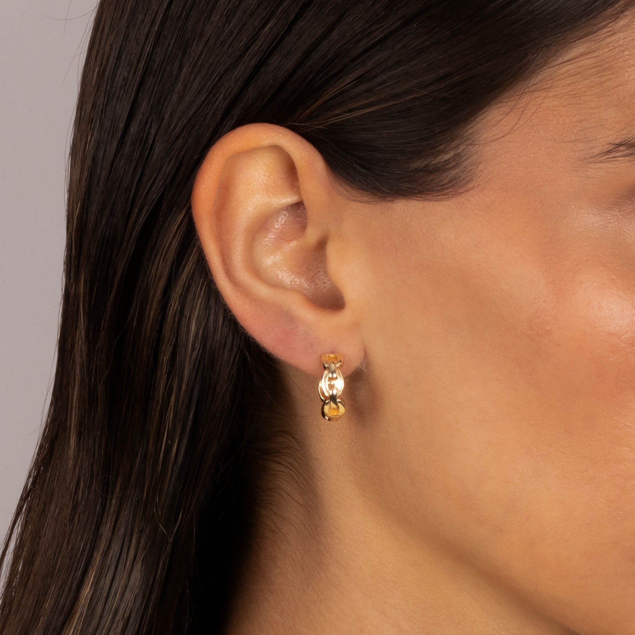 Solid Square Link Huggie Earring