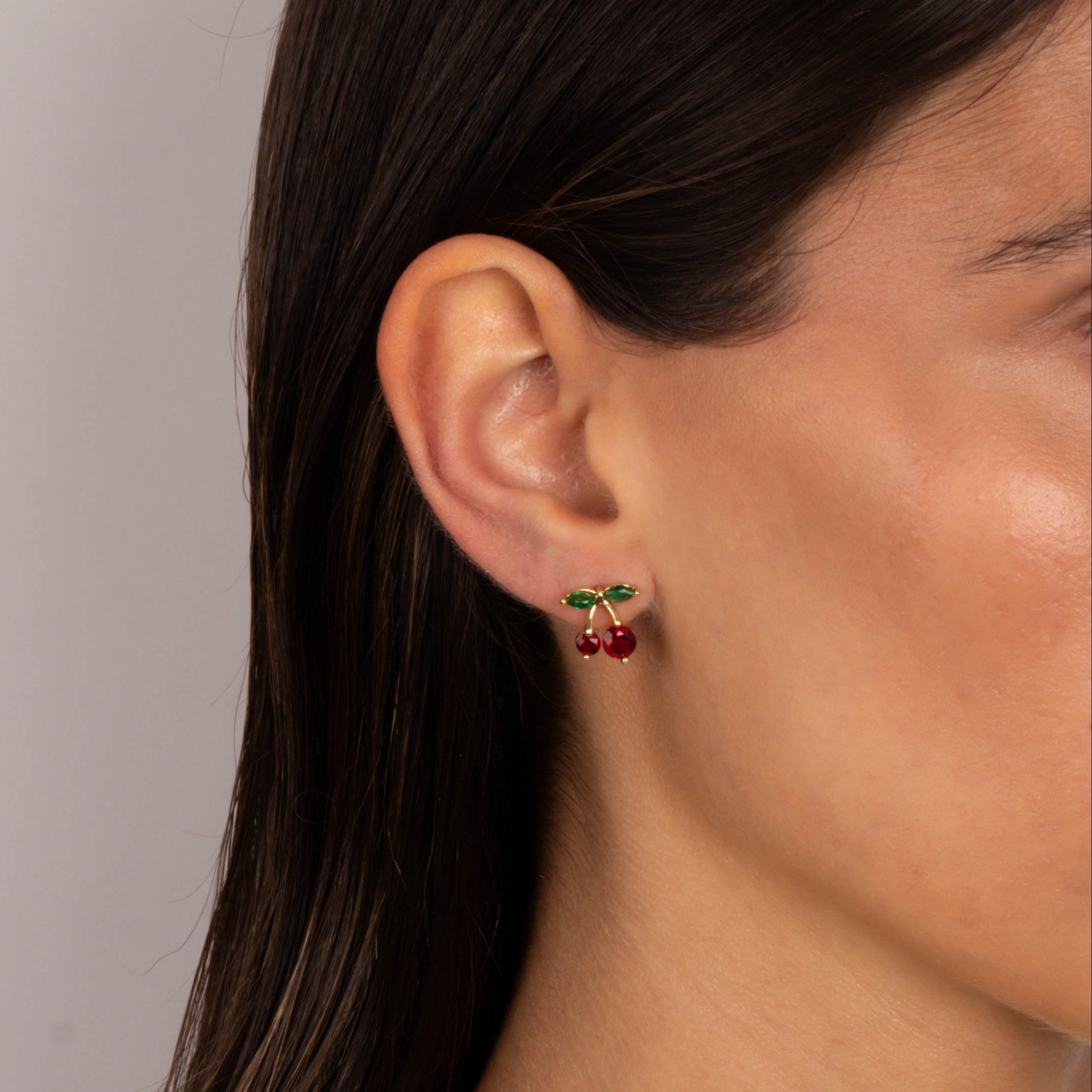 CZ Red & Green Cherry Stud Earring - Adina's Jewels