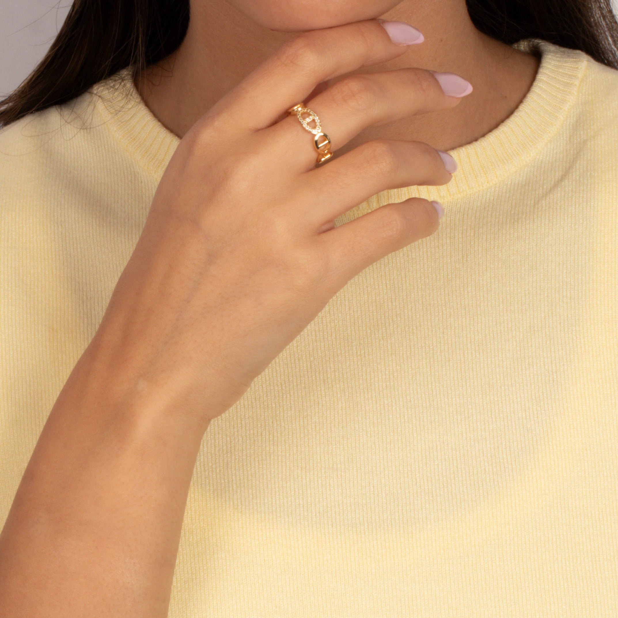 Solid/Pave Mariner Chain Adjustable Ring