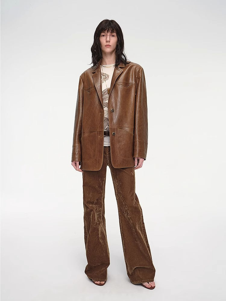 Wide shoulder multi-pocket suit waxed leather jacket "Windsor Past"-3