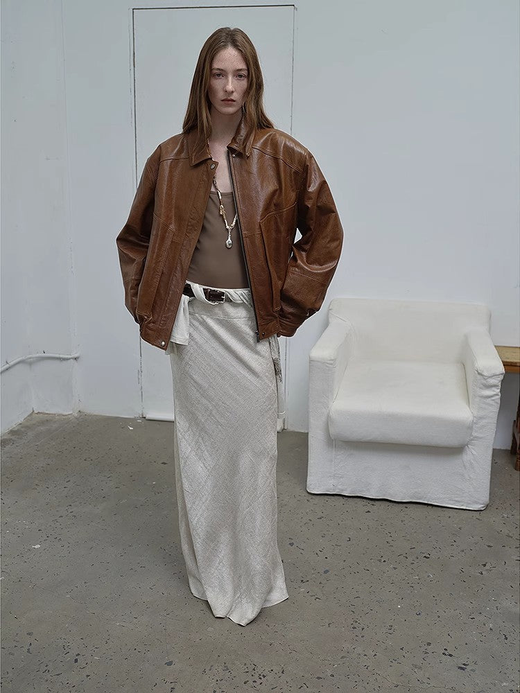 Imported waxed sheep leather retro work jacket coat for women "Fashionable Luke"-1